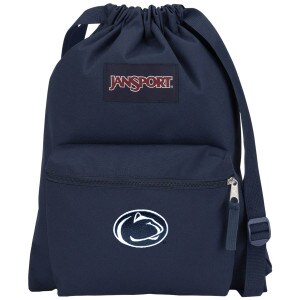 navy JanSport draw sack backpack with embroidered Penn State Athletic Logo